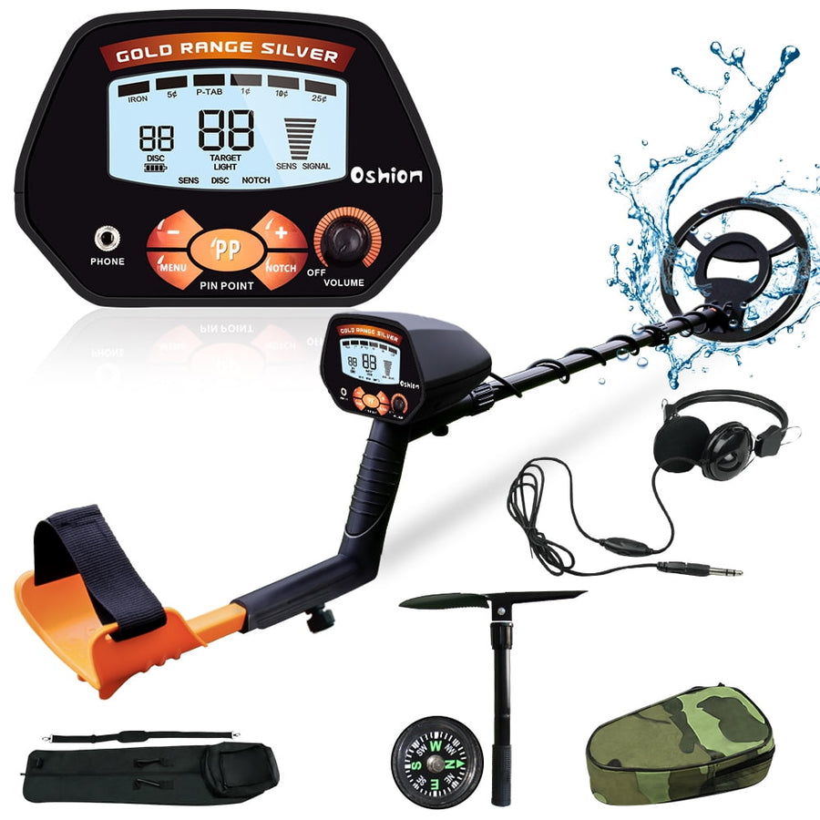 Seizeen Waterproof Metal Detector, Lightweight Metal Detector for Kids & Adults with Adjustable Stem 42''-52'', LCD Outdoor Metal Detector Set W/10'' Coil, 2 Bags, Shovel & Headphone