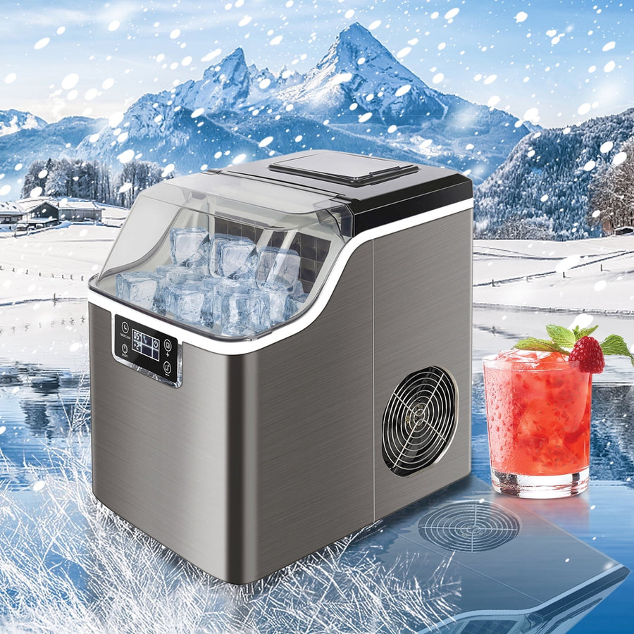 Countertop Ice Maker Machine, Seizeen 13-Min Quick Ice Maker Portable for Home Commercial, Automatic Ice Maker Stainless Steel W/ Self-cleaning & Fault Identification, Adjustable Ice Size, 44LBS/24H