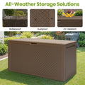 Seizeen Outdoor Storage Box Clearance, 90Gal Resin Deck Box Waterproof on Clearance, Pool Storage Bench Max 485LBS, Plastic Delivery Boxes for Outside Patio Garden, Brown