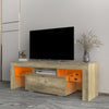 Seizeen TV Stand for 55 Inch TV, Media Console & Entertainment Center with LED Lights, Wood Color