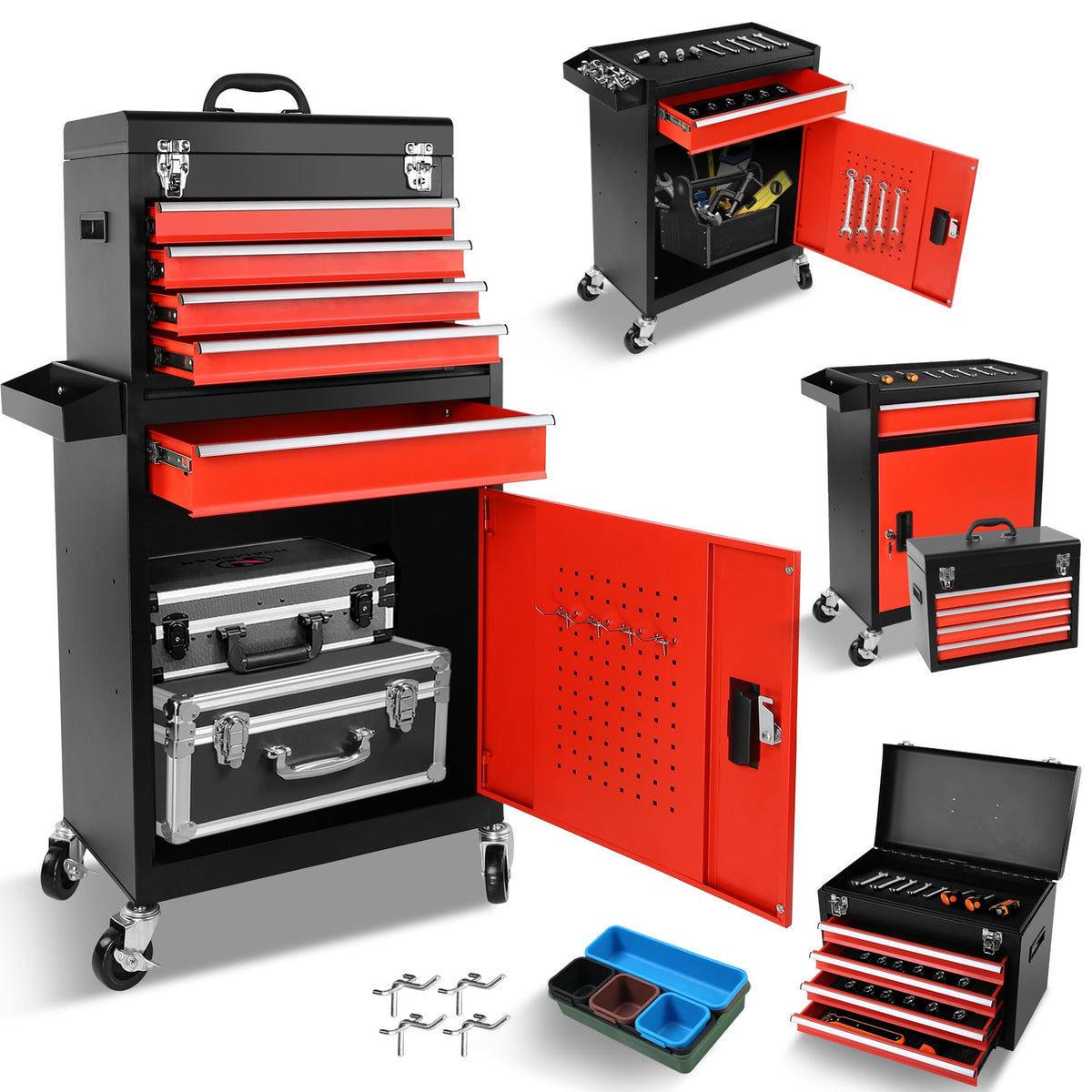 Rolling Tool Chest with 5 Drawers, 2-IN-1 Hidden Multifunctional Tool ...