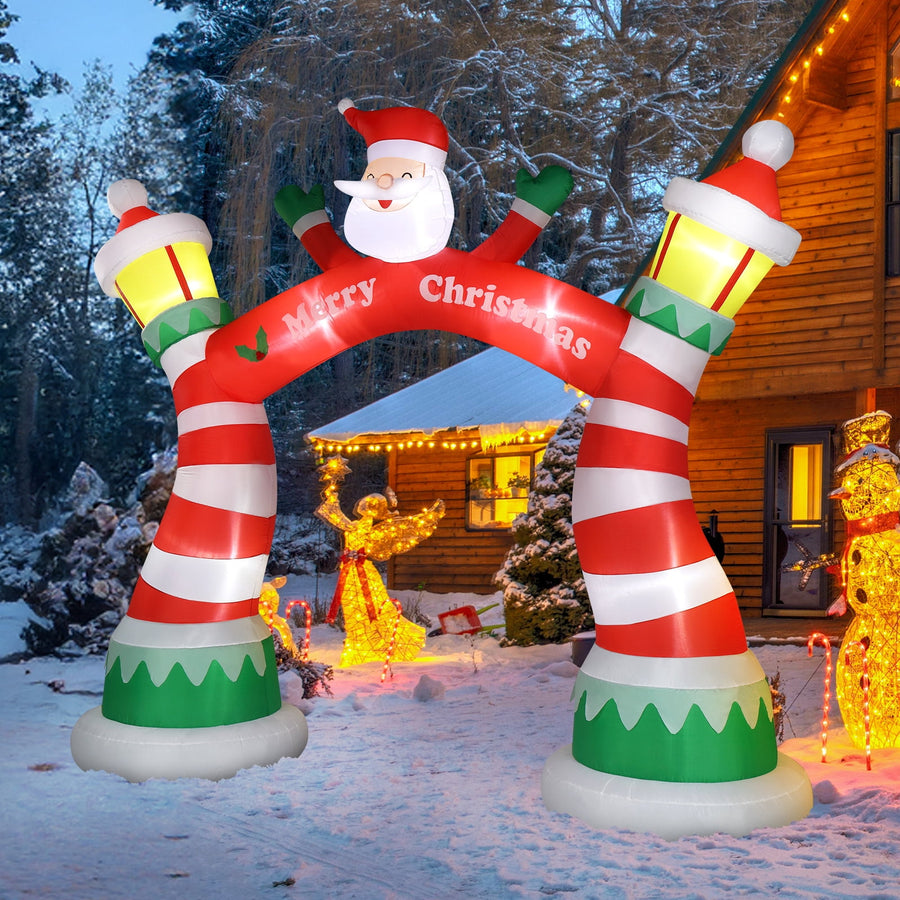 8.9FT Christmas Inflatables Decoration, Outdoor Lighted  Inflatable Santa Claus Christmas Arch with 10pcs LED String Lights, Quick Assembly Home Yard Décor Waterproof with Electric Air Fan