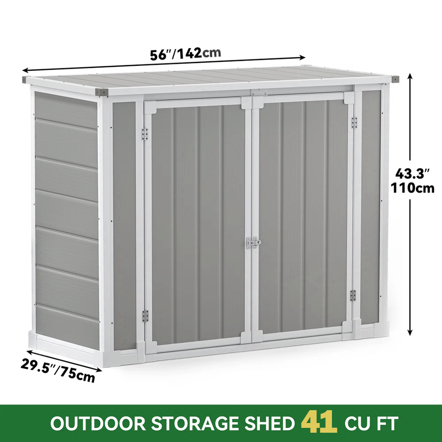 Seizeen Shed and Outdoor Storage, 41 Cu.Ft Small Outdoor Resin Shed with 3 Doors & Floor, 306GAL Deck Box Waterproof Plastic Tool Storage Shed for Cushion Lawn Mower Garbage Cans