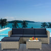 Patio Sofa Set, Outdoor Sectional Conversation Set, All-Weather Rattan Cushioned Furniture Sofa Set, Navy