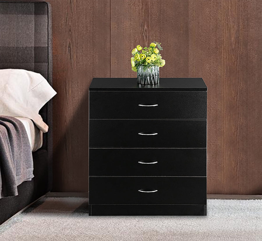 Black Dressers for Bedroom, Wooden 4 Sliding Drawer Chest, Office Under Desk File Storage Cabinet, Bedside Nightstand Indoor Bedroom Furniture