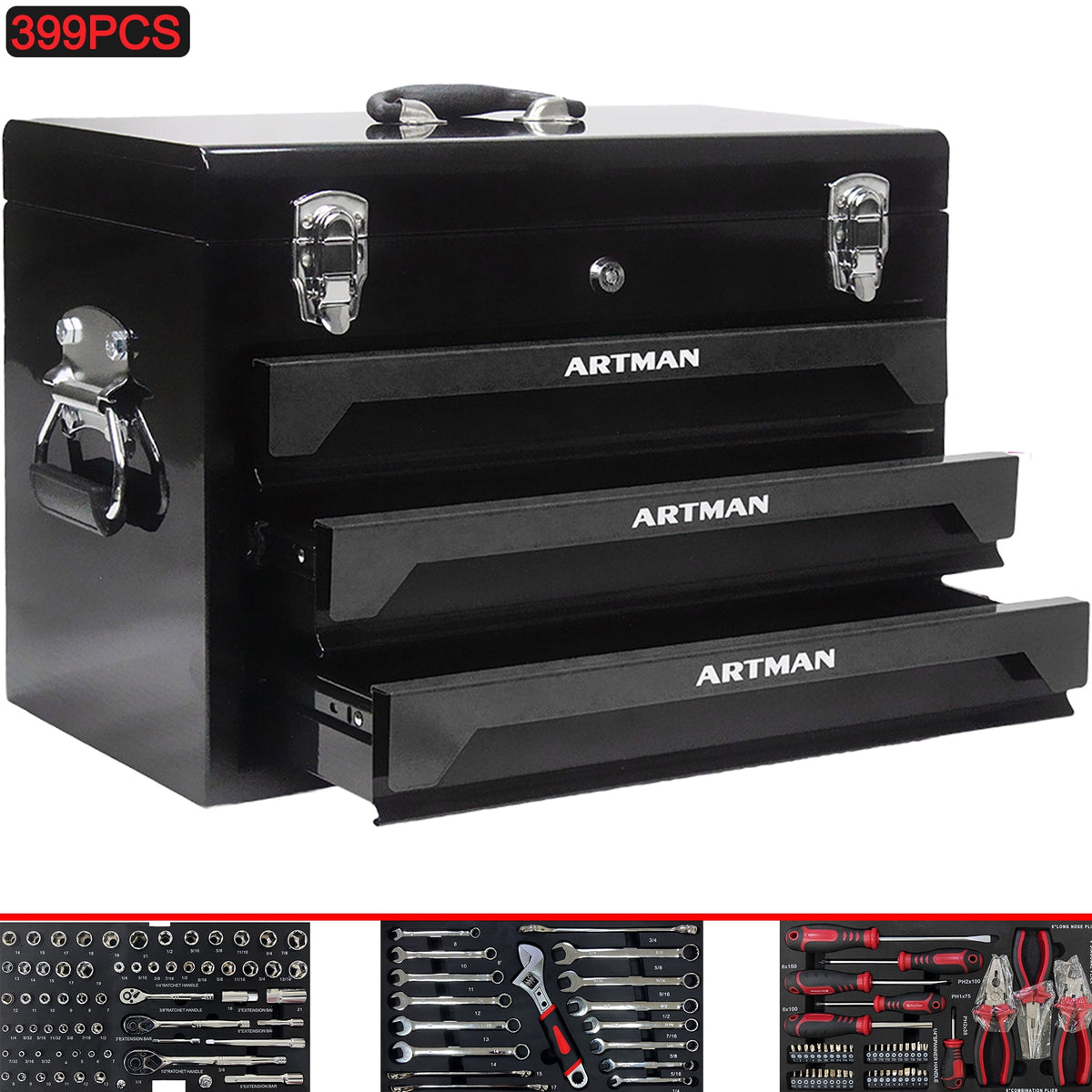 Seizeen Heavy Duty Universal Mechanic Tool Set, Metal Black, 19.7