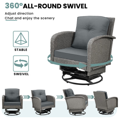 3-Piece Outdoor Swivel Rocking Chairs Set, Weather-Resistant Patio Furniture for Porch Backyard Poolside, with Coffee Table & Thick Cushions, Easy Assembly, Wicker 360° Swivel Rocker Bistro Set