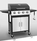 40,000BTU Grill w/Brush, 4-Burner Propane Gas Grill Stainless Steel, Outdoor Camping BBQ Grill on Wheels Portable for Patio Poolside RV