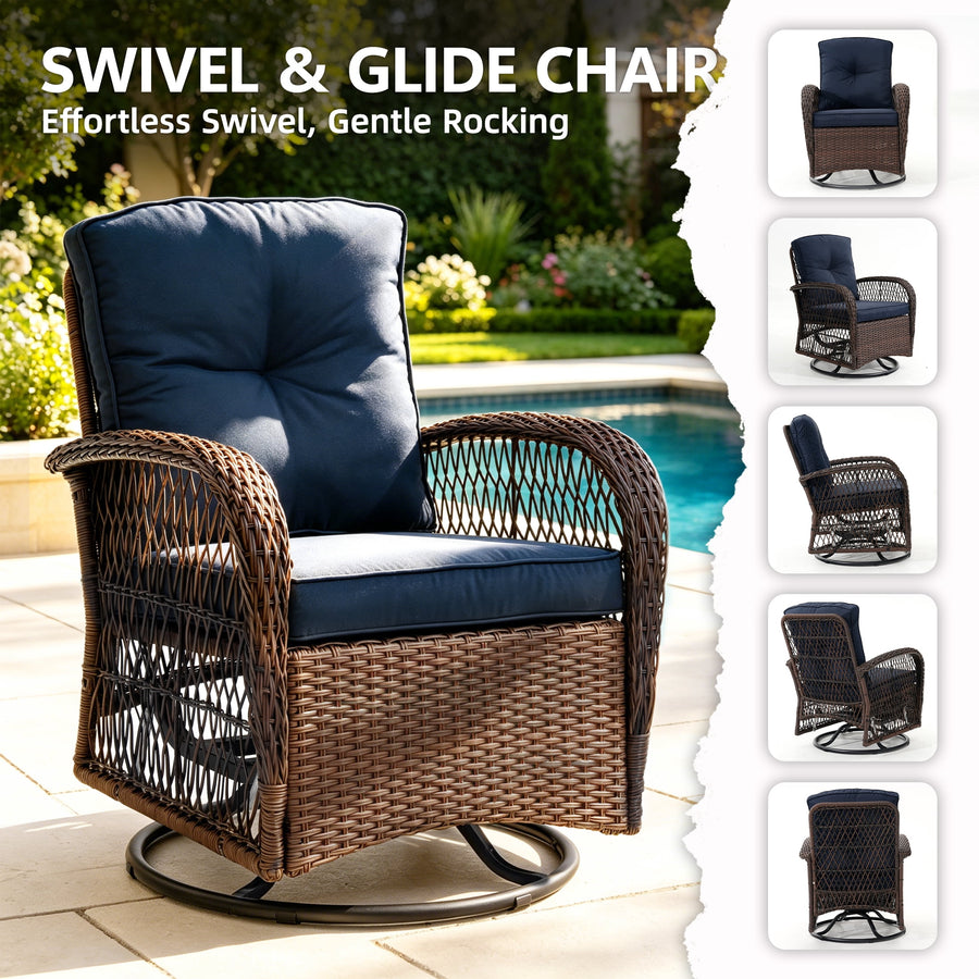 Seizeen 3PCS Balcony Furniture, 360° Swivel Rocking Porch Furniture Set of 2, Outdoor Small Patio Conversation Set Bistro Table and Chairs for Lawn Garden