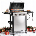 Outdoor BBQ Grill, Powerful 30,000BTU Gas Propane Grill, Stainless Steel Grill with Storage Shelves, Portable Grill for RV Party Camping Patio