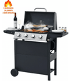 Propane Grill, Smokeless BBQ Grill w/4 Burners & Warming Area, Powerful 34,200BTU Camping Gas Grill on Wheels, Stainless Steel Outdoor Grill with Thermometer