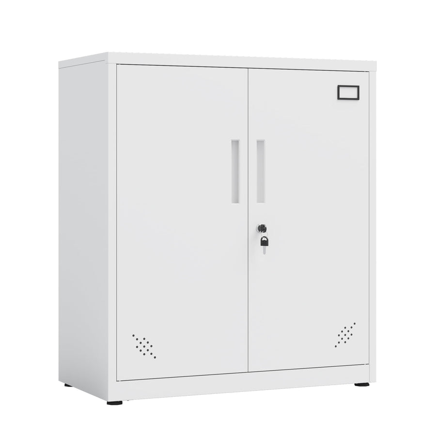 Metal Storage Cabinet, Seizeen File Cabinet with Doors and Shelves, Garage Storage Cabinet Adjustable, Lockable Tool Storage for Garage, Office, Warehouse, Home, White