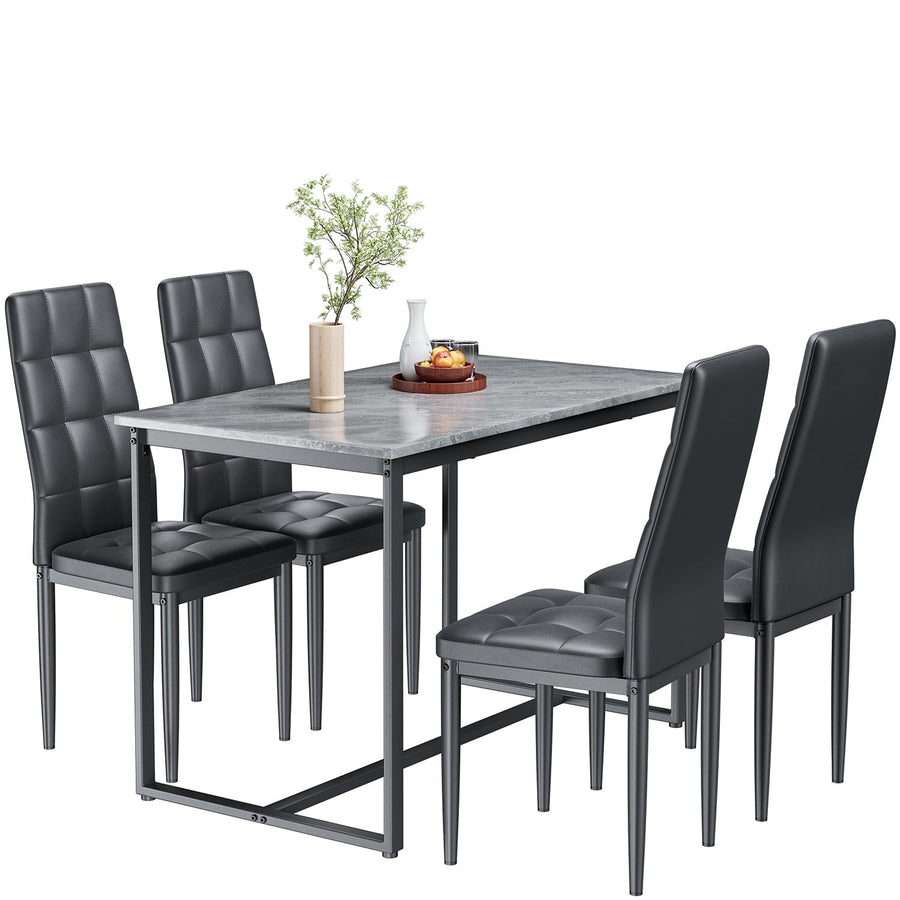 Dining Table Set for 4, Seizeen Kitchen Table Set with Marble Top, Dining Room Set 4 Luxury Leather Chair W/High Backrest, Reinforced Frame for Max 275LBS