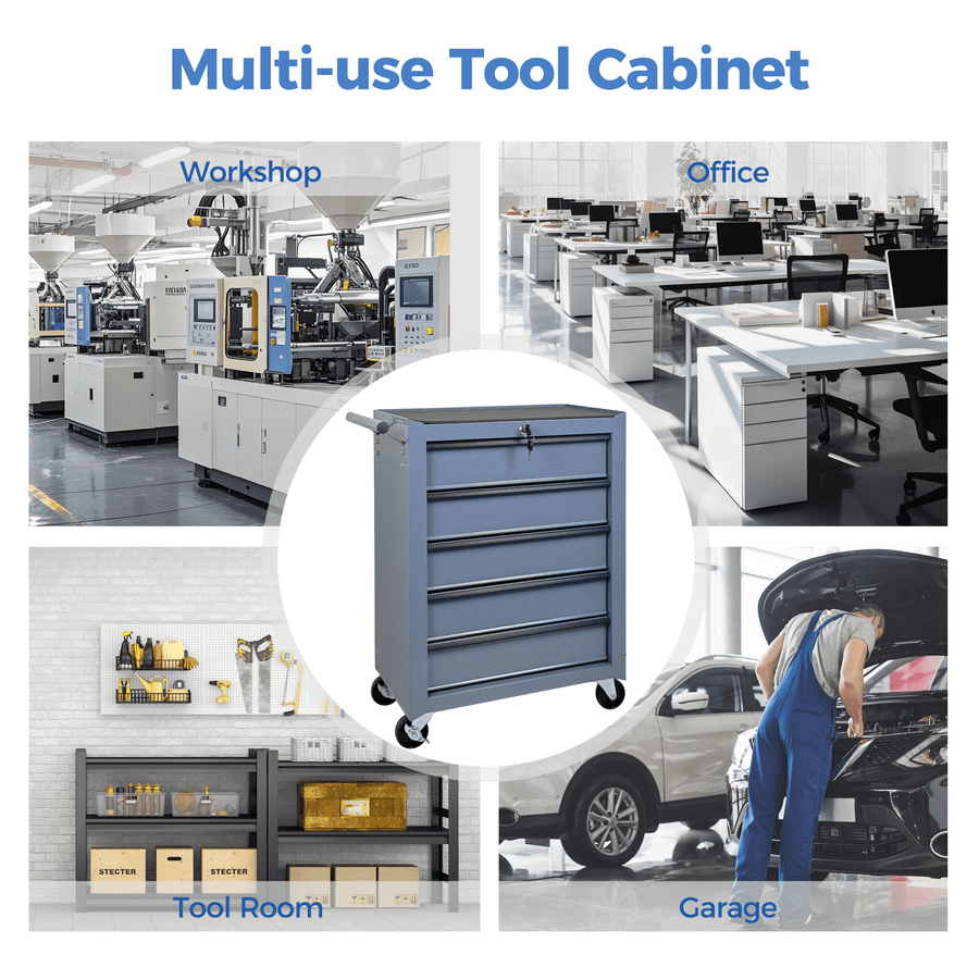 Seizeen Rolling Tool Box, 5-Drawer Tool Chest with Universal Lockable Wheels, Multifunctional Tool Cart Organizer Cabinet