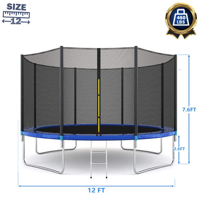 Seizeen Trampoline for Kids 12 ft - All-Weather Round Trampoline W/ Enclosure Net, Large Trampoline with Strong Supports for 6-8 Kids