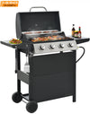 4 Burner Propane Grill for Outside, Seizeen 34200BTU Smokeless BBQ Portable Grill with Storage & Side Table, Stainless Steel Gas Grill on Wheels