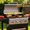 Seizeen 4-Burner Gas Grill, Propane Gas Grill with Stainless Steel Lid, Large Cooking Area, Side Shelves & Storage Cabinet, Portable Outdoor BBQ Grill