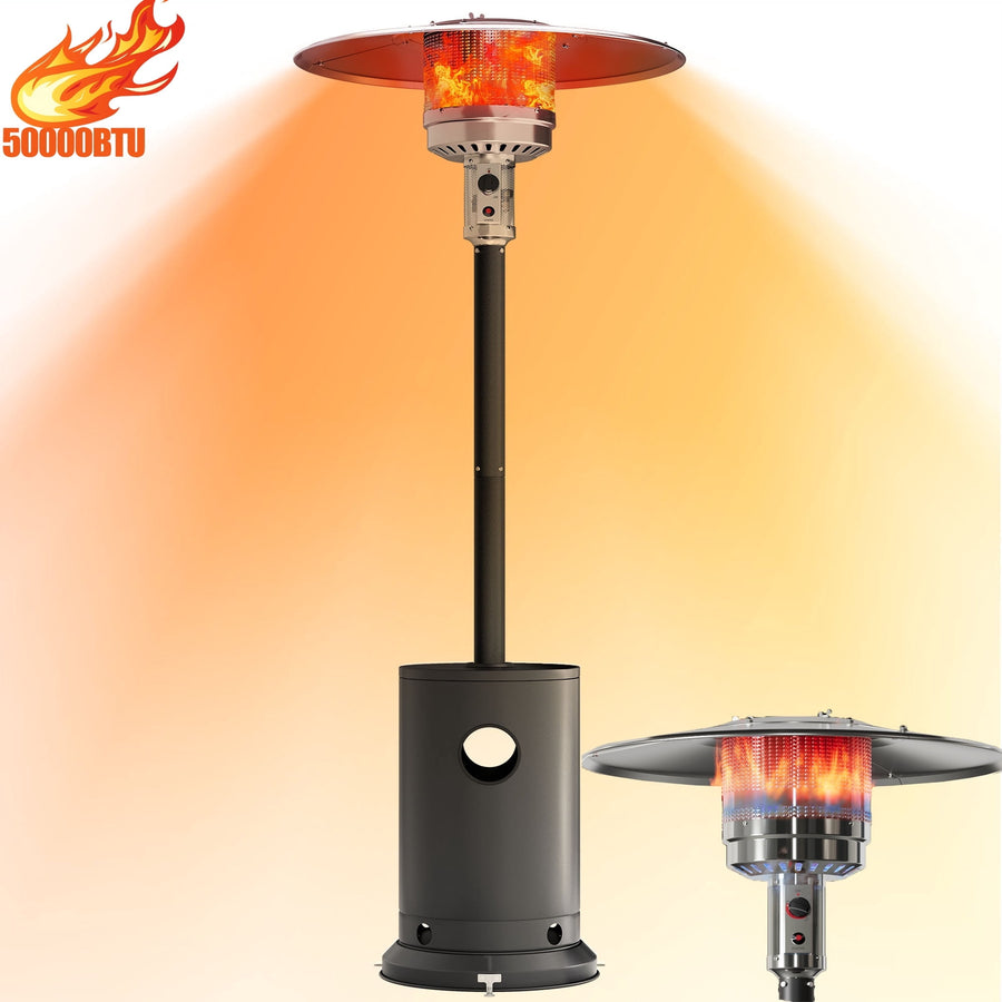 48,000 BTU Patio Heater, Outdoor Heater with Wheels and Adjustable Thermostat, Heavy Duty Stainless Steel Patio Heater, Freestanding Propane Heater for Backyard, Deck, Garden