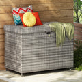 230Gal Outdoor Storage and Deck Box, Gray Rattan Lockable Storage Bin on Wheels, Raised Storage for Pool Patio Porch Toy Cushions, with Storage Pocket, Water Resistant Liner, Lockable