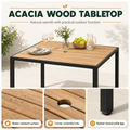 Outdoor Dining Set, 5-piece Outdoor Patio Furniture Table and Chairs Cushioned, Hollow Rattan Dining Table Set for 4, Bold Metal Frame, Acacia Woodtop, Umbrella Hole