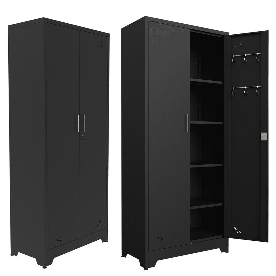 Seizeen Garage Cabinet, 73''H Metal Cabinets for Storage, File Cabinet Tool Storage Cabinet with Doors and Shelves Adjustable, Black 5-Tier Cabinet for Garage, Home, School, Office