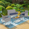 4PCS Patio Conversation Sets, Rattan Outdoor Patio Furniture Sofa Set, Cushioned Table Set w/ Loveseat for 4, Tempered Glass Table, Deep-seat Armchairs, Gray