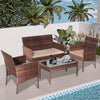 4PCS Patio Set for Outdoor, All-weather Rattan Sofa Set for Porch Deck, Patio Furniture Conversation Set w/Couch Table Armchairs, Brown