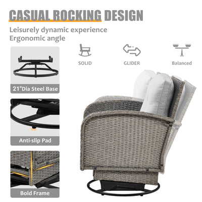 3-piece Patio Furniture Set on sale, Outdoor Patio Wicker Swivel Rocking Chair Set, Cushioned Porch Furniture for Balcony Backyard Deck, Light Gray
