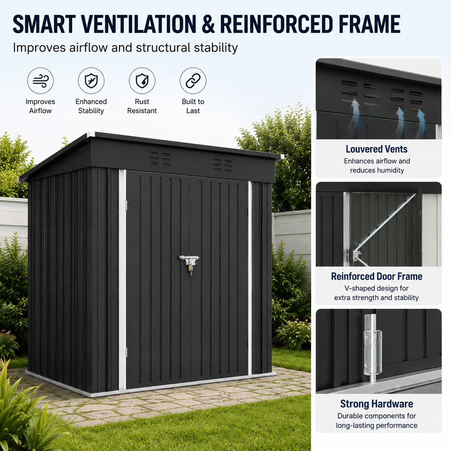 Seizeen 6x4FT Storage Shed, Metal Garden Tool Sheds & Outdoor Storage Clearance for Patio Backyard, Weatherproof and Lockable Outdoor Storage, Black