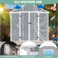 8x6FT Outdoor Storage Shed, Plastic Resin Shed w/Floor Lockable, Tool Bike Garden Patio Large Storage with Window, Sloped Top, Drainage Holes, 30MPH Wind Resistance