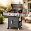 4-Burner Propane Gas Grill with Side Burner, 51,000 BTU Outdoor BBQ Grill with Porcelain-Enameled Grates, Warming Rack, Side Tables, Bottle Opener, Thermometer and Wheels for Patio Backyard Cooking