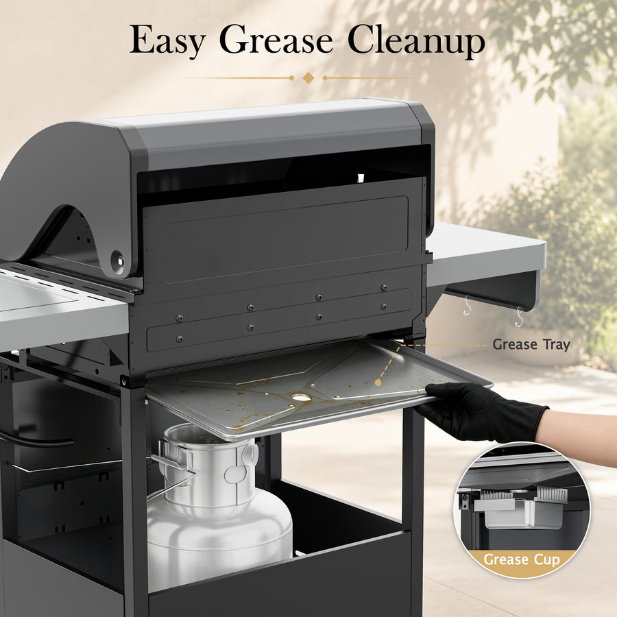 4-Burner Propane Gas Grill with Side Burner, 51,000 BTU Outdoor BBQ Grill with Porcelain-Enameled Grates, Warming Rack, Side Tables, Bottle Opener, Thermometer and Wheels for Patio Backyard Cooking