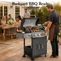 4-Burner Propane Gas Grill with Side Burner, 51,000 BTU Outdoor BBQ Grill with Porcelain-Enameled Grates, Warming Rack, Side Tables, Bottle Opener, Thermometer and Wheels for Patio Backyard Cooking