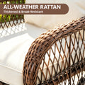 Rattan Outdoor Furniture, 3 Pieces Patio Furniture Set, Wicker Outdoor Swivel Glider Rocker w/Table, Balcony Porch Outdoor Rocking Bistro Set for 2, Beige Cushions