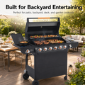 Seizeen 72,000 BTU Powerful Gas Grill, 6-Burner Propane BBQ Grill with Side Burner, w/Cast Iron Grates, Warming Rack, Thermometer