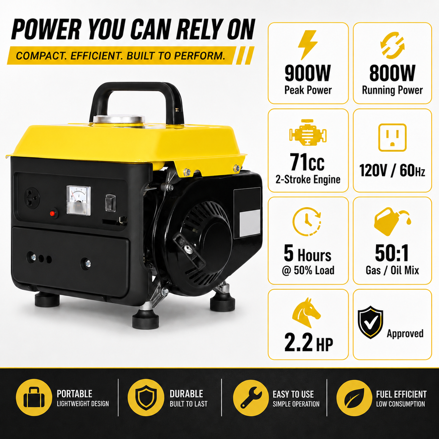 Portable Generator Gas Powered, Home Backup Generator Low Noise, 71CC Powerful Generator Portable w/Handle, 38.5lbs Light Weight Generator 2-stroke Engine