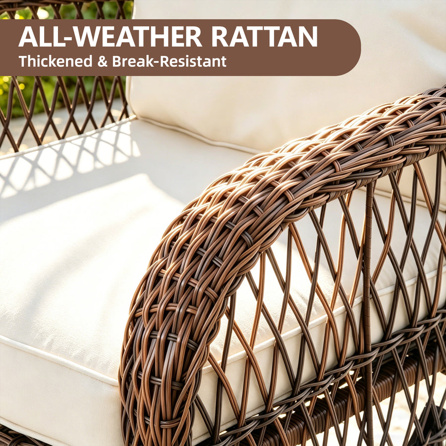 Outdoor Patio Bistro Set, 3 Pcs Rattan Wicker 360° Swivel Rocking Chairs Set, Balcony Porch Furniture with 2-Tier Coffee Table, Thickened Cushions
