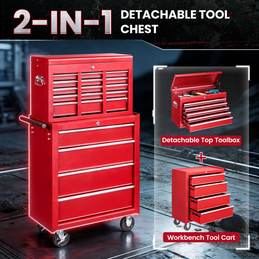Seizeen Tool Box Rolling Tool Chest, 8-Drawer Storage Tool Cabinet, Garage Warehouse Lockable Tool Organizer with Linner, Side Shelf, Black