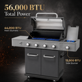 Seizeen 56,000 BTU Outdoor BBQ Grill, 4-Burner Propane Gas Grill with Side Burner w/ Lid Viewing Window, Multifunctional Grill w/Cast Iron Grate, Built-in Thermometer, Warming Rack for Patio Backyard