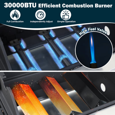 BBQ Grill, Seizeen Gas Grill with Side Burner, 40,000BTU 3-Burner Propane Grill w/Storage Cabinet, Steel Brush, Stainless Steel Camping for Backyard Patio, Portable Design on Wheels