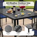 7 Piece Outdoor Patio Dining Set, Plastic-wood Dining Table and Chair for 6, All-weather Textilene Armchair Set Space-saving for Small Garden Yard Deck Porch, Blue