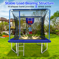 2-IN-1 Rectangle Trampoline with Enclosure Net, 8x12FT Extra Large Kids Adult Trampoline Heavy-Duty Supports, Upgraded Trampoline W/Basketball Hoop, Soccer Target, Shoe Bag, Ladder