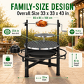 Seizeen Wood Fire Pit, 33'' Round Charcoal Grill Firepit Combo, Outdoor Iron BBQ Grill with Adjustable Cooking Grate, Portable Camping Grill & Outdoor Fireplace for Backyard Patio Picnic