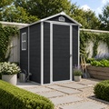 Seizeen 4 x 6 FT Plastic Storage Shed with Floor, Sloped Roof Outdoor Resin Shed with Window & Vents, Lockable Garden Tool Shed for Backyard Patio Lawn, Black