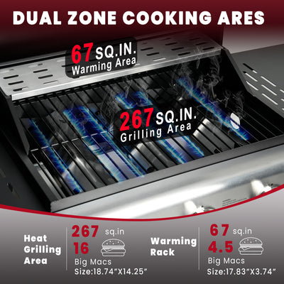 BBQ Grill, Seizeen 30,000 BTU 3-Burner Gas Grill Portable, Backyard Camping Propane Grill with Daul Zone, Foldable Table, Hanging Basket, Steel Brush, Universal Wheels