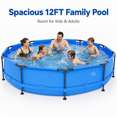 Seizeen Above Ground Swimming Pools, Large Round Frame Outdoor Pool w/Sturdy Iron Support for Backyard, Patio & Garden, Easy Setup Family Pool for Kids and Adults Summer Water Fun