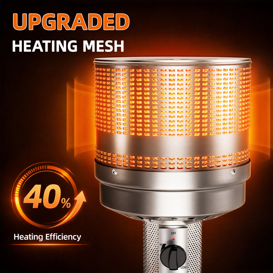 Patio Heaters for Outdoor Use, Propane Heaters w/ 12' Heating Radius, 50000 BTU Heavy Duty Heater w/ Overheating Protection System, Stainless Steel Flame Heater w/ Wheels, Black