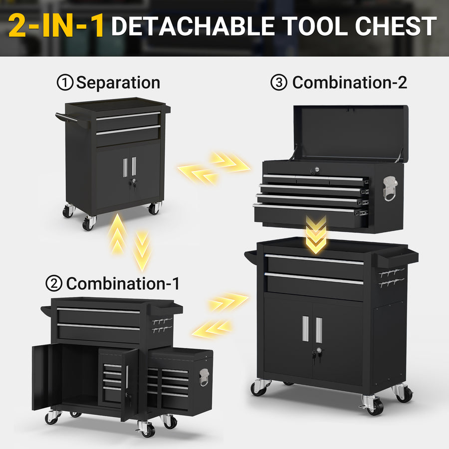 5-Drawer Rolling Tool Box, 2-IN-1 Hidden Multifunctional Tool Chest, Blue Tool Box on Wheels Storage Tool Organizer Cart,Classification Box
