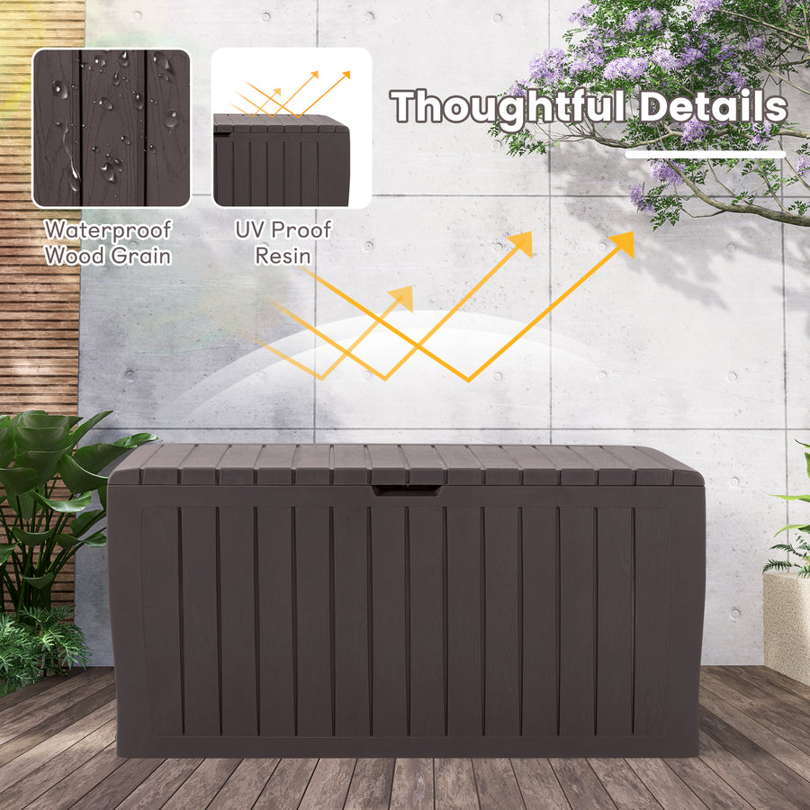 75GAL Outdoor Storage Box, Seizeen Deck Box for Outside, Storage Bench w/Wheels & Padlock, All-weather Waterproof Patio Storage Container for Cushions, as Seat Max 250LBS, Espresso