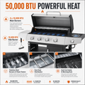 Seizeen 4 Burner Gas Grill with Side Burner, 50,000 BTU Stainless Steel BBQ Grill with Side Shelf, Tank Hook, Towel Rack & Bottle Opener, Outdoor Patio Propane Grill for Backyard, Camping